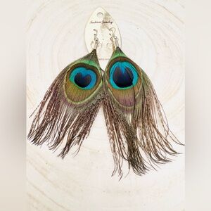 Miniblings Peacock Feather XL Earrings Bird Feathers Peacocking Green